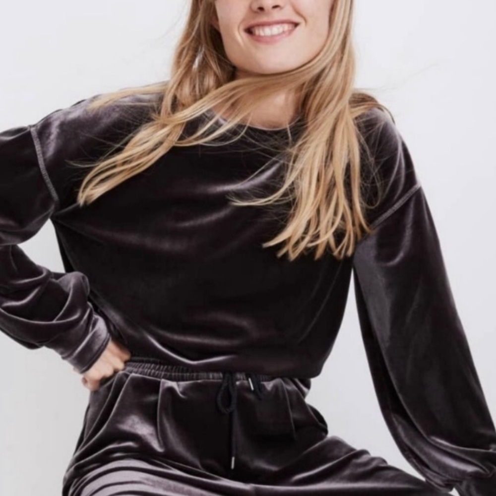 Madewell Velvet Balloon-Sleeve Sweatshirt